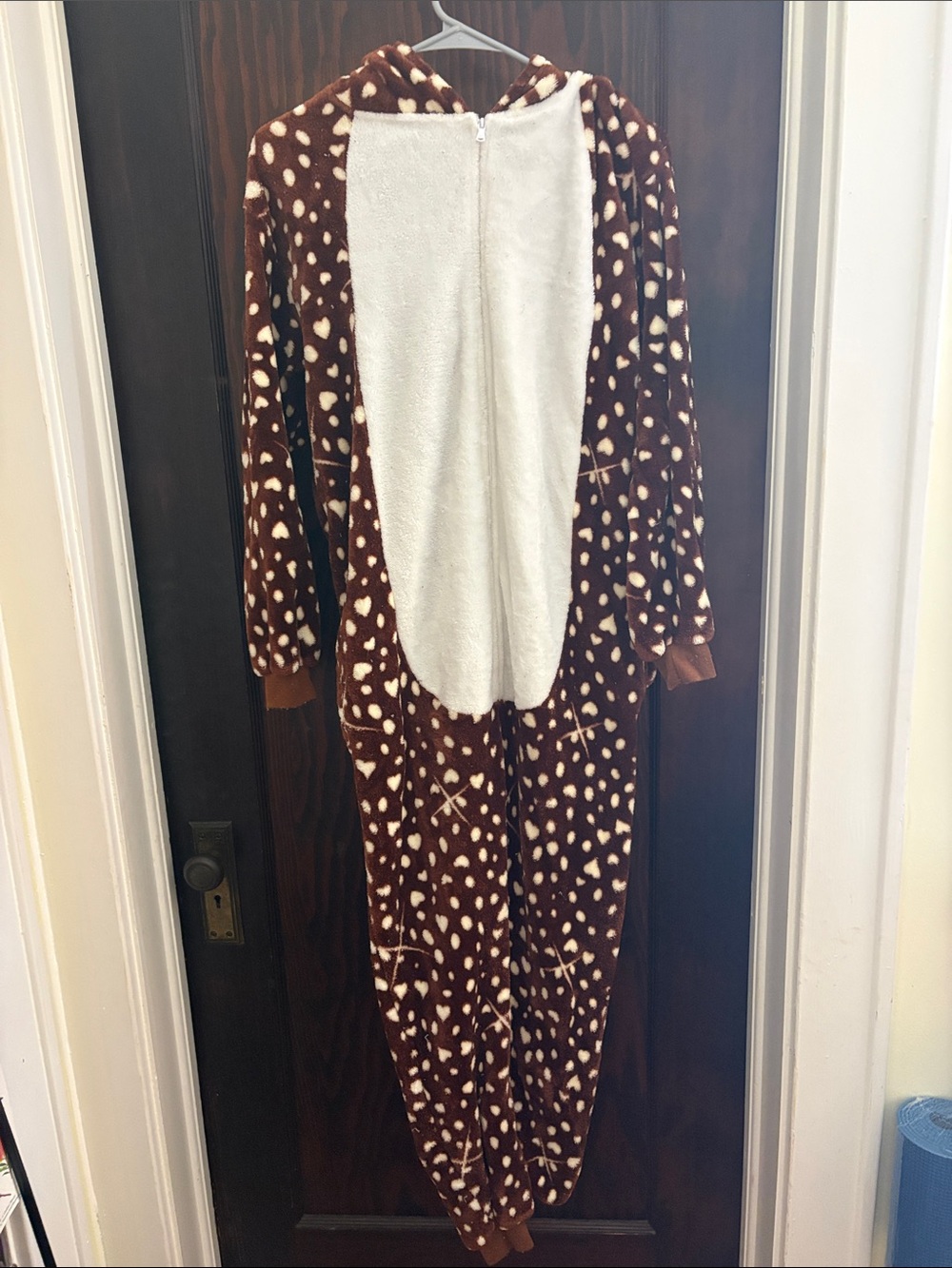 Woman’s Brown Deer-Print Fleece Pajama Onesie with Hood